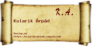 Kolarik Árpád névjegykártya